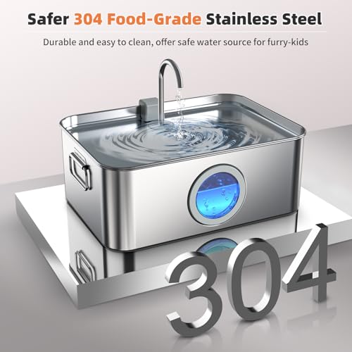 12L/3.2Gal Dog Water Fountain Stainless Steel with Silicone Mat & 3 Set Filters, DYSJ01 Dog Fountain Water Bowl for Large ...