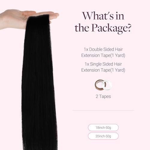 GOO GOO Tape In Weft Hair Extensions Human Hair, Genius PU Long Weft Tape In Hair Extensions Real Human Hair, Silky Easy to Use, 1 Jet black 22 inch 60g