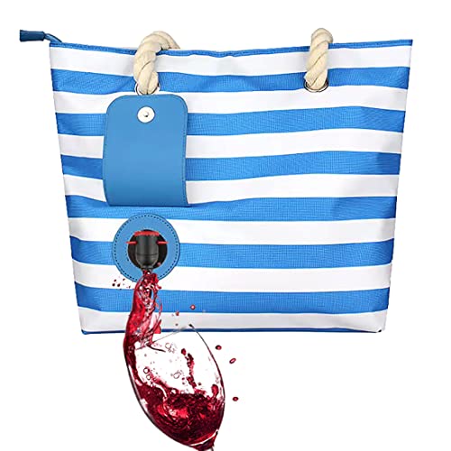 Famolay Beach Wine Tote Bag, Wine Cooler Bag Leakproof Insulated Purse Carrier with Spout Hidden Compartments, Holds 2 bot...