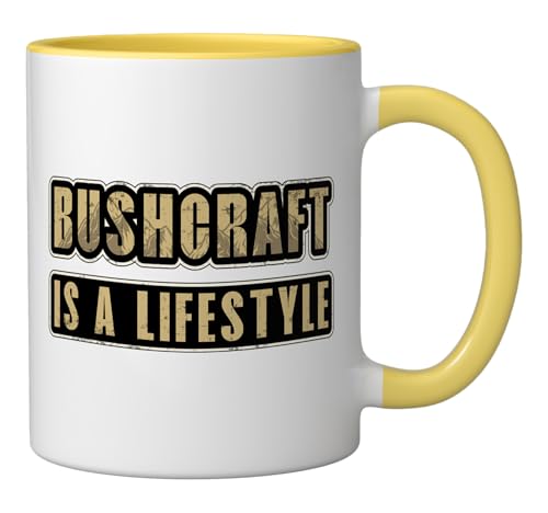 Bushcraft Is A Lifestyle Camping Nature Outdoor Bushcraft Ceramic Mug, Yellow/White