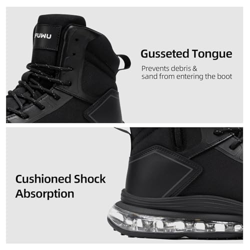 KEFUWU Military Tactical Boots Men Zip Waterproof Cushioned Shock Absorption Non Slip Breathable Durable Boots for Hiking ...