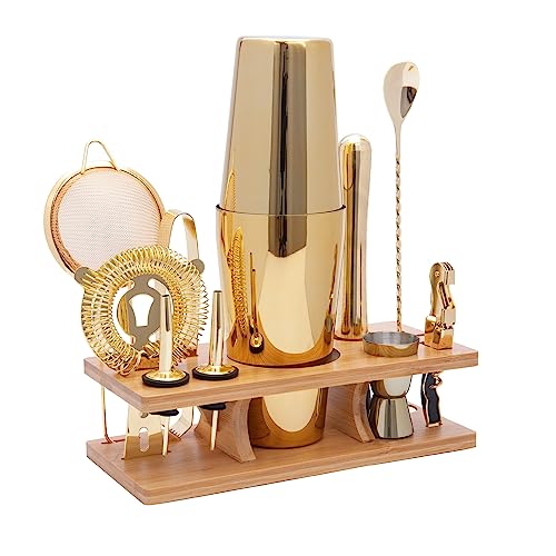 AUOXIOUYM 11-Pcs Cocktail Shaker Set Gold,Bartending Kit Stainless Steel Shakers 25oz Bar Kits for Bartender Mixing Set Ba...