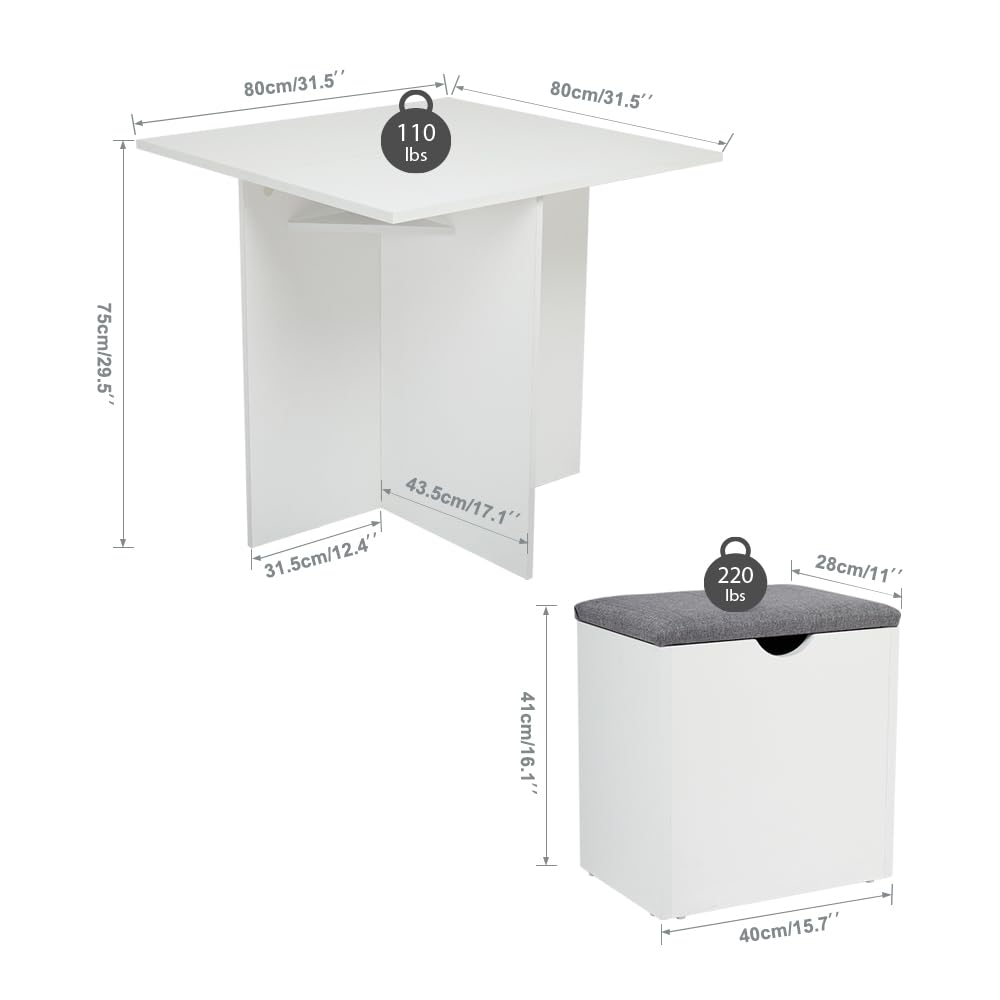 Mondeer 5-Piece Dining Table Set, Small Kitchen Table Set with 4 Stools Compact Space-Saving for Dining Room Kitchen Modern (White and Grey)
