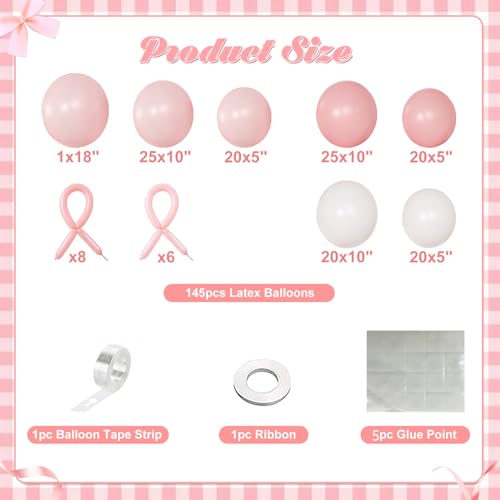 Coquette Birthday Decorations 145 Pcs Pink and White Balloon Garland Arch Kit Include Light Pink White Bow Balloons Differ...