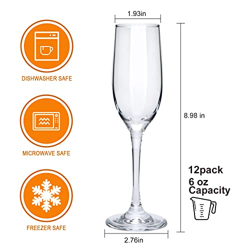 Cadamada 6 oz Champagne Flutes Glass, Wine Flutes Set of 12, for Champagne, Wine, High-End Banquets, Parties, Bars, Weddin...