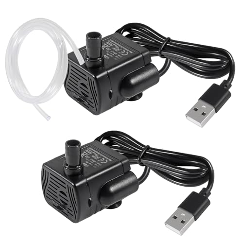DWEII 2PCS DC 3.5-9V USB 3W 200L/H Mini Submersible Water Pump with 6.5ft Tubing for Aquariums, Fish Tank, Pond Fountain, ...
