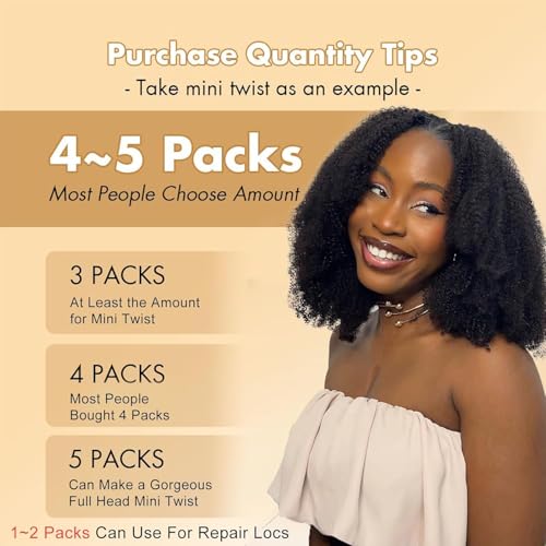 Afro Kinkys Bulk Human Hair 22 Inch for Braiding Afro Kinky-Curly Human Hair Bulk For Mini Twist, Repair Locs Hair Bulk Human Braiding Hair for Micro Dreadlocs Extensions(1B,35g/pack)