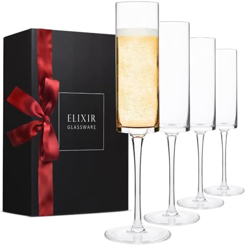 ELIXIR GLASSWARE Champagne Flutes, Edge Champagne Glass Set of 4 - Modern & Elegant for Women, Men, Wedding, Anniversary, ...