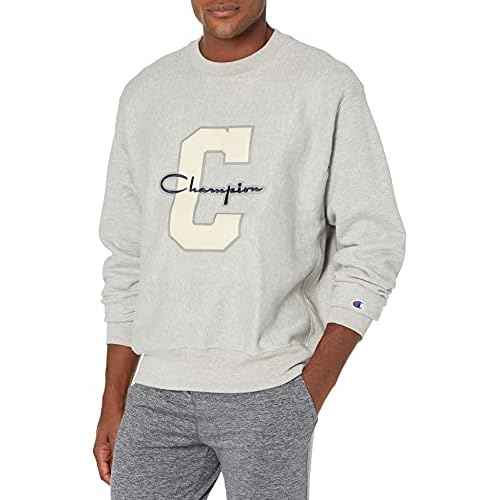Champion Men's Reverse Weave Crew, Chainstitch Applique
