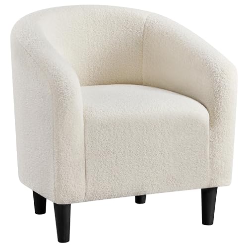 Yaheetech Accent Barrel Chair, Boucle Fabric Club Chair, Furry Sherpa Elegant Armchair with Cozy Soft Padded, Suitable for...