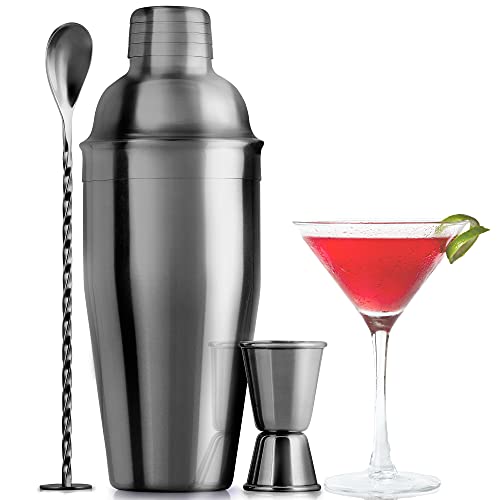 Large 24 oz Stainless Steel Cocktail Shaker Set - Mixed Drink Shaker - Martini Shaker Set with Built in Strainer, Double S...