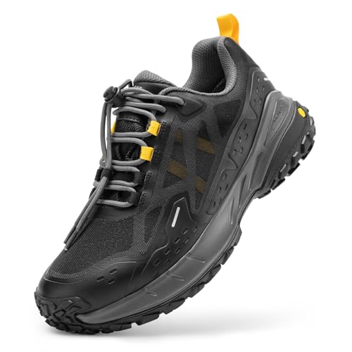 FitVille Men Waterproof Hiking Shoes Extra Wide Walking Shoes Slip-Resistant Trekking Trainers All-Terrain Quick Lace Snea...