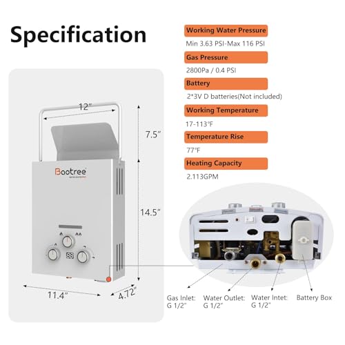 8L Tankless Water Heater Propane with Digital Display, 2.11 GPM Portable Instant Hot Gas RV Water Heater with Overheating ...