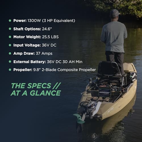 Newport NK300 Electric Kayak Motor - 3HP Equivalent, 36V Brushless Direct Drive, Extended Range up to 66 Miles, Whisper-Qu...