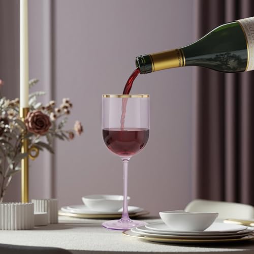 Liacere Plastic Wine Glasses Set of 814oz Purple Wine Cup with Gold Rim-Dishwasher Safe Plastic Wine Cups with Stem Reusab...