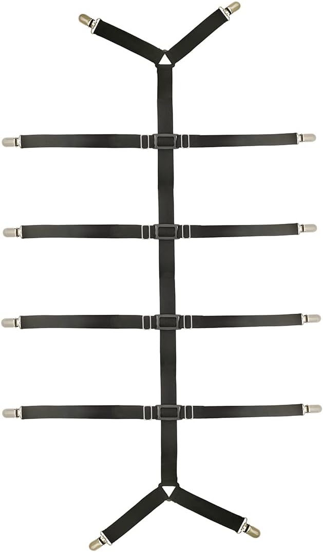 Bed Sheet Straps Adjustable Crisscross Sheet Clips Suspenders to Keep Your Bed Tidy (Black)