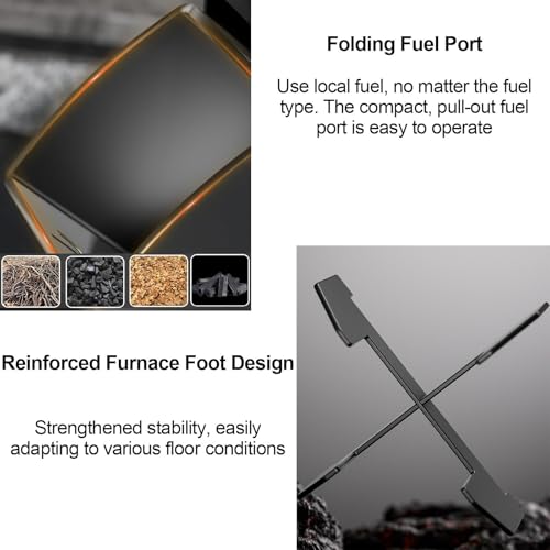 Portable Foldable Wood Stove for Camping Tents, Multi-Functional Steel Rocket Stove, Lightweight Black Camping Cookware, P...
