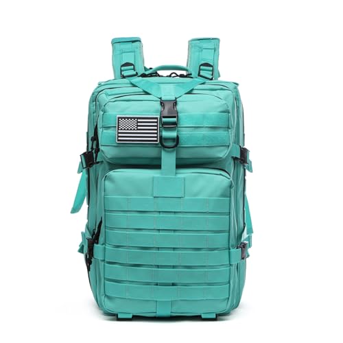 Thuram 50L Sturdy Nylon Waterproof Fishing Hunting Backpack Outdoor Military Rucksacks Tactical Sports Camping Hiking (Cyan)