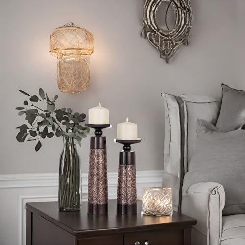 Creative Scents Dublin Brown Pillar Candle Holder Set of 2 - Home Decor Aesthetic, Coffee Table Decor Mantel Centerpieces ...
