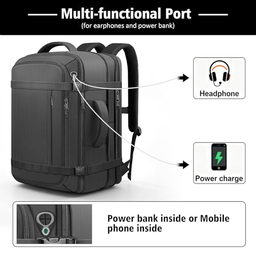 HULVION Travel Backpack,40-50L Expandable Carry On Backpack with USB Cable Port Fits 17.3 Inch Laptop Bag,Water Resistant ...