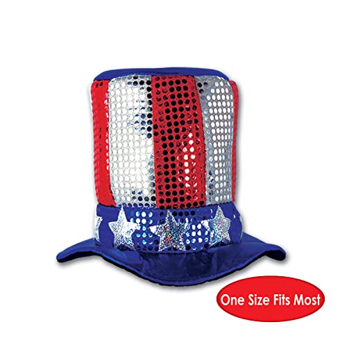 Beistle Glitz N’ Gleam Uncle Sam Top Hat, Independence Day, Memorial Day, Patriotic Stars & Stripes Novelty Photo Prop