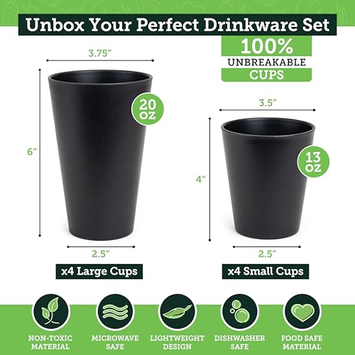 Grow Forward Premium Wheat Straw Cups - 13 & 20 oz Unbreakable BPA Free Hard Plastic Cups - Reusable Lightweight Plastic D...
