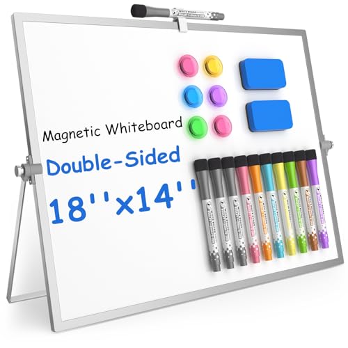 Grtard Magnetic Dry Erase Board with Stand, 18''x14'' Double-Sided White Board for Kids, Desktop Whiteboard with Stand, La...