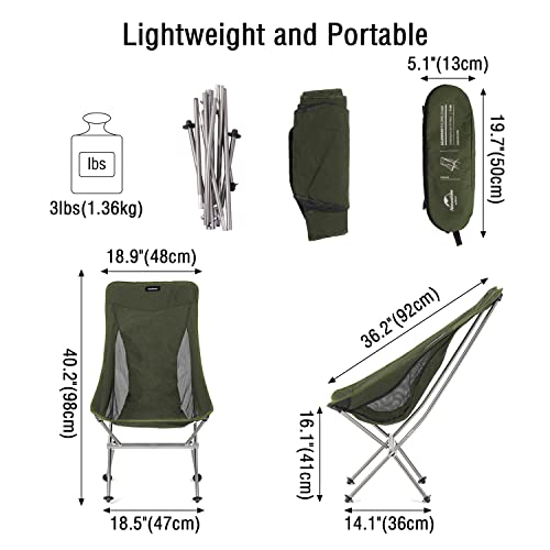 Naturehike Folding Camping Chair, Lightweight High Back Portable Compact Chair, Large Heavy Duty 330lbs for Adults, Hiking...