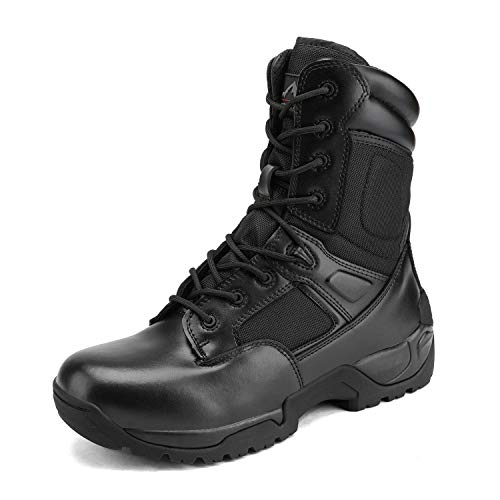 NORTIV 8 Mens Military Tactical Work Boots Hiking Side Zip Leather Outdoor Motorcycle Combat Boots Response