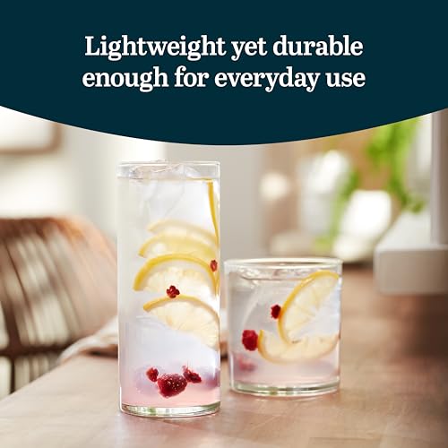 Libbey Miles Tumbler and Rocks Bar Drinkware Glasses Set, Clear All-Purpose 16 Piece Glassware Set, Sleek Glass Drinking C...