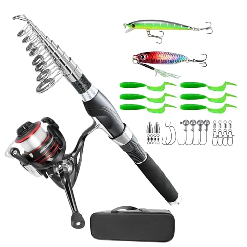 Fishing Pole Combo, 6.9ft 2Pcs Telescopic Rods Set, Collapsible Carbon Fiber Fishing Rod, Spinning Reel Set with Carrier B...