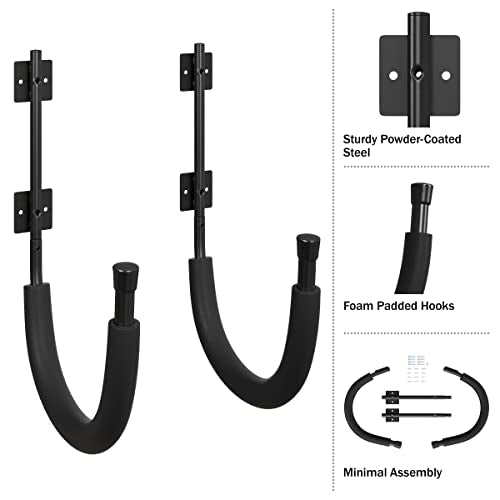 2-Pack of Kayak Storage Hook Sets - Kayak Wall Mount Hangers with 100lb Capacity Per Pair for Paddleboards, Surfboards,