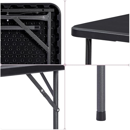 VECELO 5 Piece Folding Card Table Square and Chairs Set, Collapsible Legs & Portable for Indoor/Outdoor, Picnic, Black & D...