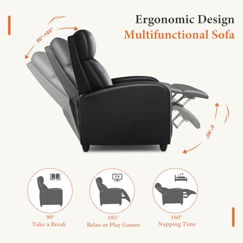Sweetcrispy Recliner Chair PU Leather Recliner Sofa No Massage, Home Theater Seating with Lumbar Support, Adjustable Push ...