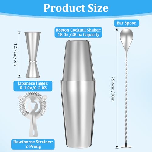 Professional Cocktail Shaker, Professional 5-Piece Bartender Kit with Boston Shaker, Hawthorne Strainer, Double Measuring ...