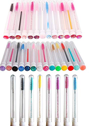 60 Pcs Colorful Lash Disposable Mascara Brushes Diamond Eyelash Spoolies Makeup Brush Mascara Wand in Sanitary Tube Lash S...