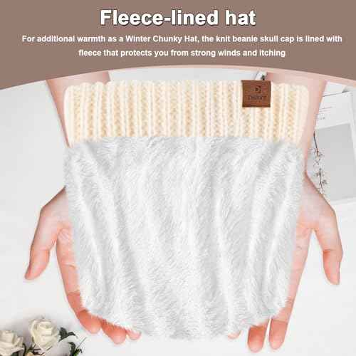 Beanies Hat for Women & Men,Warm Soft Knitted Beanie Unisex Cuffed Hat for Winter Fleece Lined Hats Snow Cap