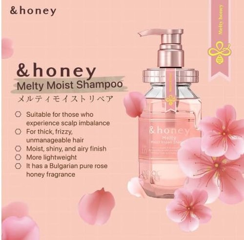 &-Honey Melty Moist Shampoo,Treatment 440ml Each& Hair oil 100ml set+ Free Hair Tie Deep Nourishment and Revitalization - Organic Ingredients Perfect for Frizzy, Wavy, Curly Hair