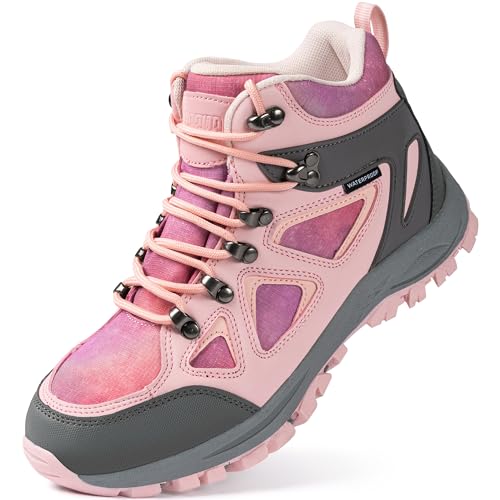 R CORD Kids Hiking Boots Waterproof Durable TPR Traction Outsole Anti-Skid Athletic Lace Up Hiking Shoes for Outdoor Adven...