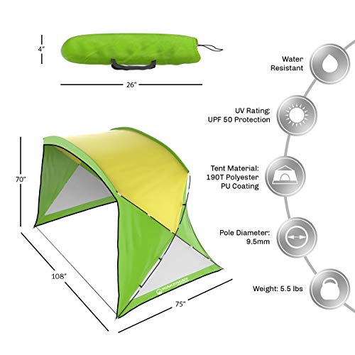 Beach Tent - Sun Shelter for Shade with UV Protection and Water-Resistant Coating for Sports Events and More with Carry Ba...