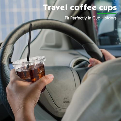 Ziliny 25 Set 12 oz Clear Plastic Cups with Lids and Straws, Disposable Iced Coffee PET Cups for Drinking Cold Beverage Ju...