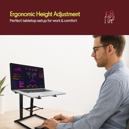 Pyle Portable Folding Laptop Stand - Foldable Laptop Stand with Adjustable Height, Secondary Accessory Tray for iPad, Tabl...