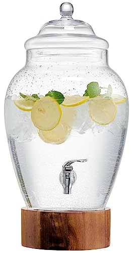American Atelier Madera Beverage Dispenser Cold Drink Dispenser w/ 3-Gallon Capacity Glass Jug, Leak-Proof Acrylic Spigot ...