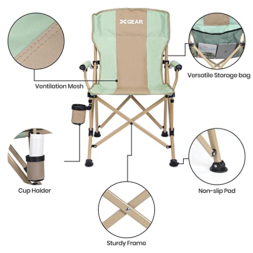 XGEAR Camping Chair Hard Arm High Back Lawn Chair Heavy Duty with Cup Holder, for Camp, Fishing, Hiking, Outdoor, Carry Ba...