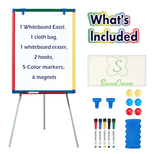 Dry Erase Board White Board for Kids 24x18 inch Art Easel for Kids Magnetic Tripod Whiteboard Art Easel and Flipchart Boar...