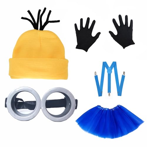 5PCS Halloween Costume Accesories Goggles Yellow Beanie Tutu Skirts Suspenders Gloves Halloween Costumes Cosplay