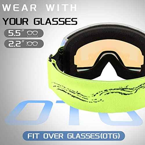 FEISEDY Goggles OTG - Over Glasses Motorcycle/Ski/Snowmobile Goggles for Men Women & Youth - 100% UV Protection B2960