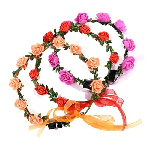 YuanHolumid White Vintage LED Flower Crown, Glow Flower Wreath Headbands Luminous Led Bridal Headpiece Wedding Headdress H...