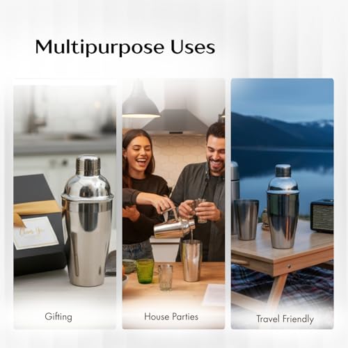 MAZDA Cocktail Shaker, 25oz Martini Shaker, Drink Bottle with Built-in Strainer, Bartender Professional Stainless Steel Ma...