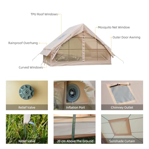 Inflatable Tents for Camping, Blow Up Tent with Hand Pump, Easy Setup 4 Season Inflatable Tent with Mesh & Chimney Windo...